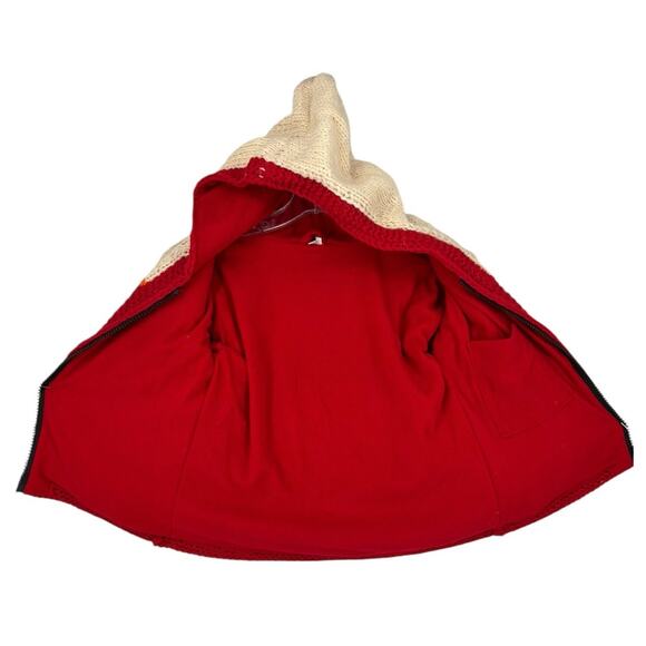 Hand Knit Sweater Kids Full Zip Hooded Fleece Lined Large Multicolor Pockets - Picture 7 of 9